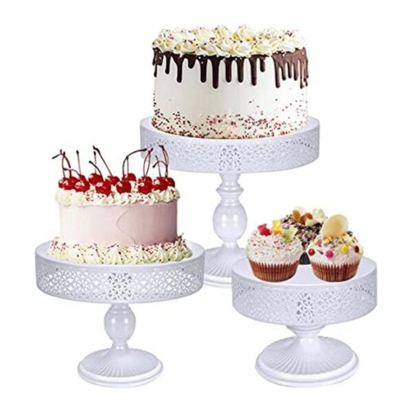Peohud Paquete de 3 soportes de metal blanco para tartas_1