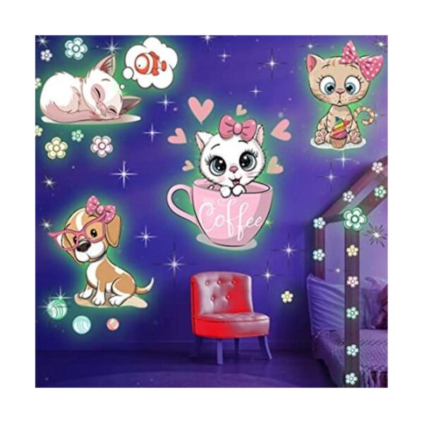 Pegatinas de pared con perro y peces con diseño de gato_1