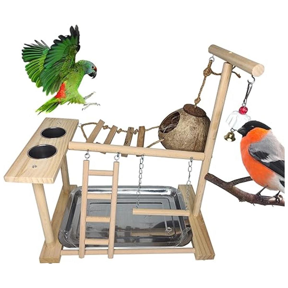 Parrots Parrots Parrots Bird Play Stand Percha de madera