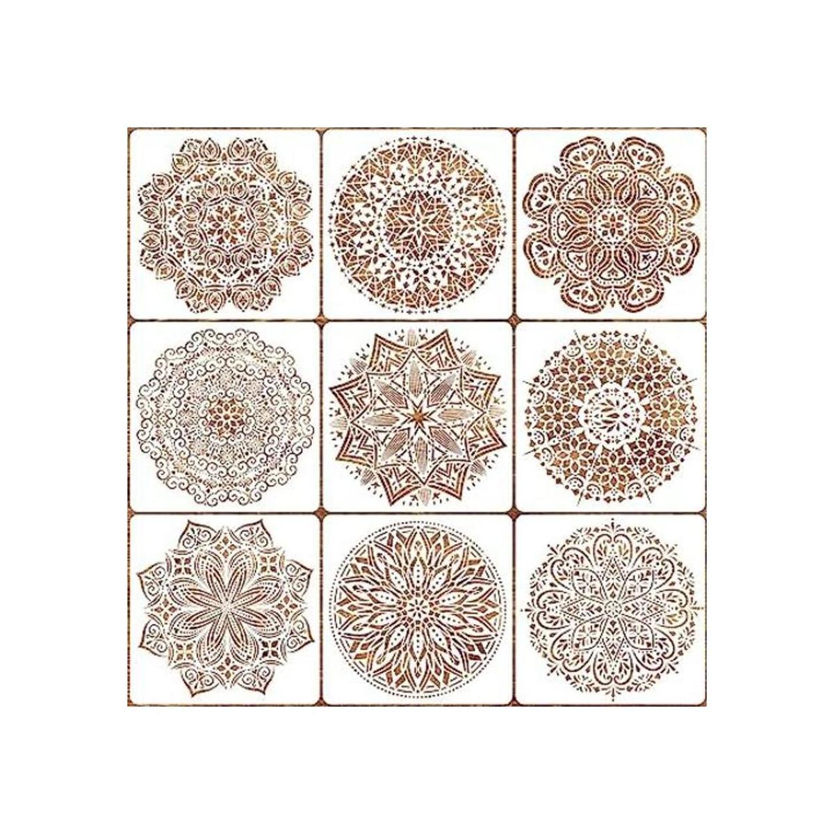 Paquete de 9 plantillas de mandala de 12 x 12 pulgadas