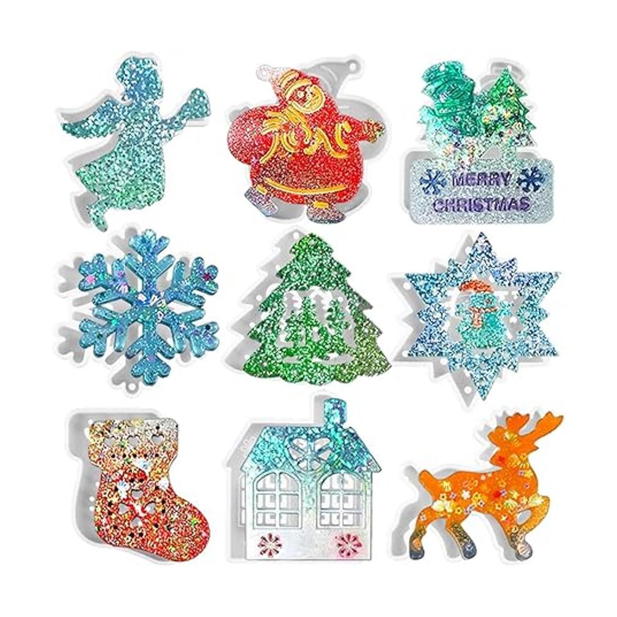 Paquete de 9 moldes de adornos de resina de Navidad
