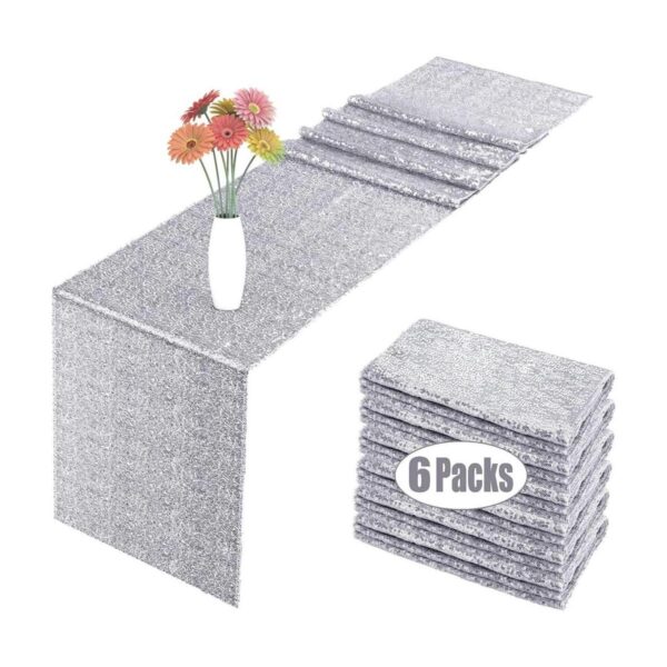 Paquete de 6 caminos de mesa de lentejuelas plateados 12