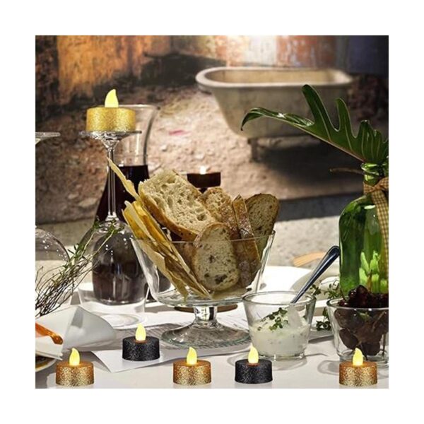Paquete de 48 velas LED con purpurina dorada velas sin_4