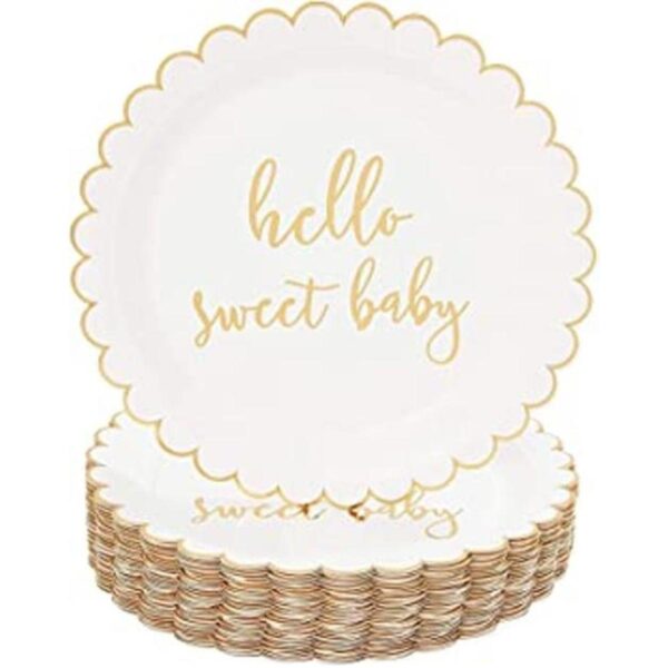 Paquete de 48 platos de papel Hello Sweet Baby para baby