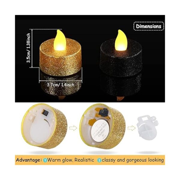 Paquete de 48 velas LED con purpurina dorada velas sin_2