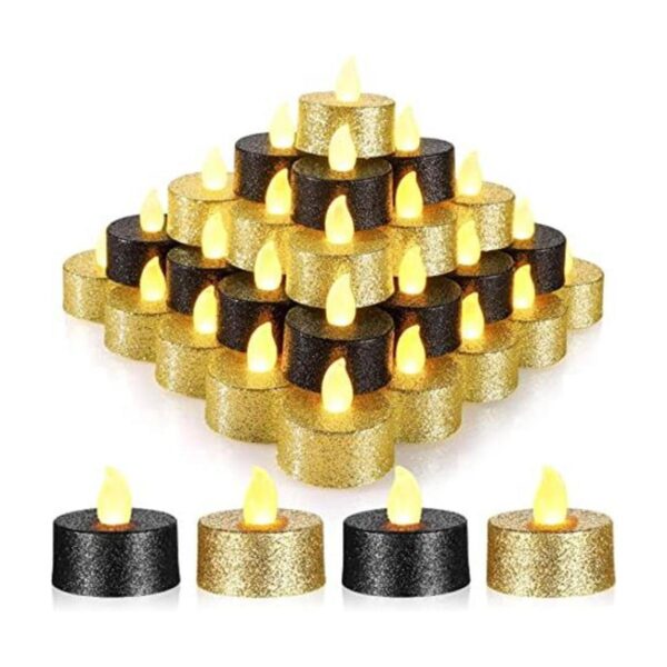 Paquete de 48 velas LED con purpurina dorada velas sin_1