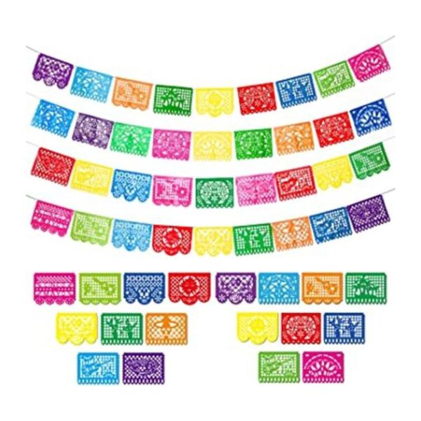 Paquete de 4 pancartas de plástico grande de papel picado_1