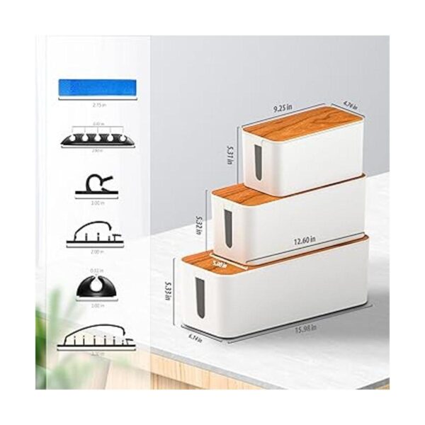Paquete de 3 cajas de gestión de cables con 16 clips de_2
