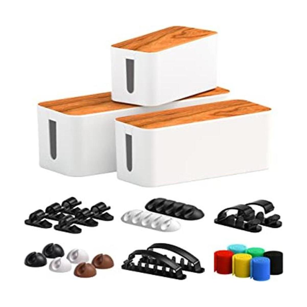 Paquete de 3 cajas de gestión de cables con 16 clips de