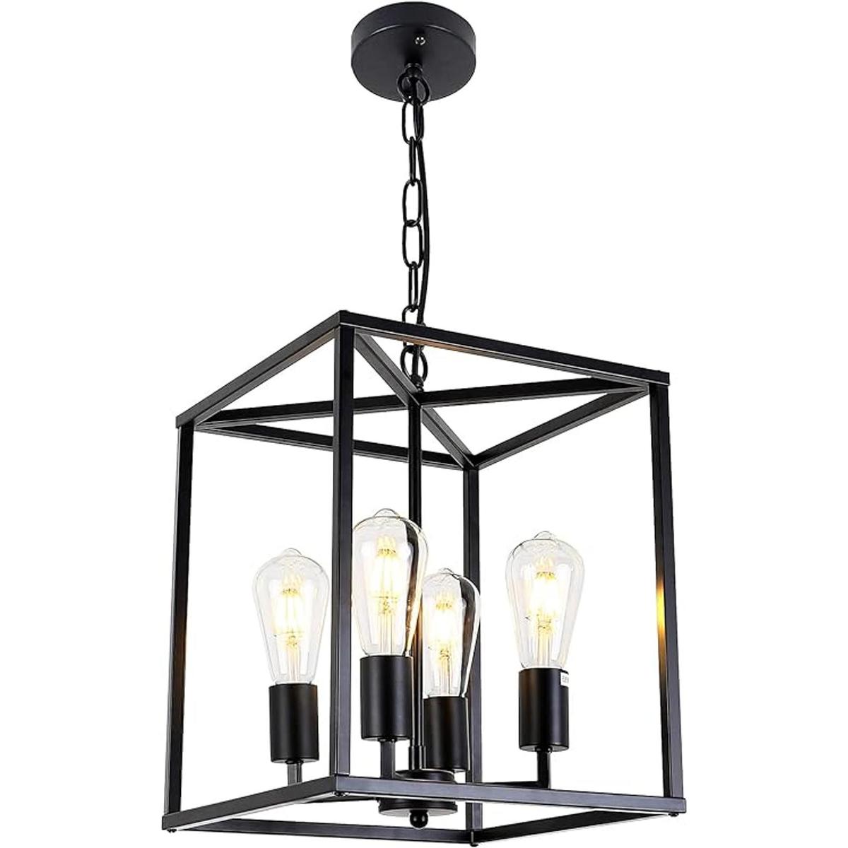 Lámpara de araña de granja negra de 4 luces lámpara