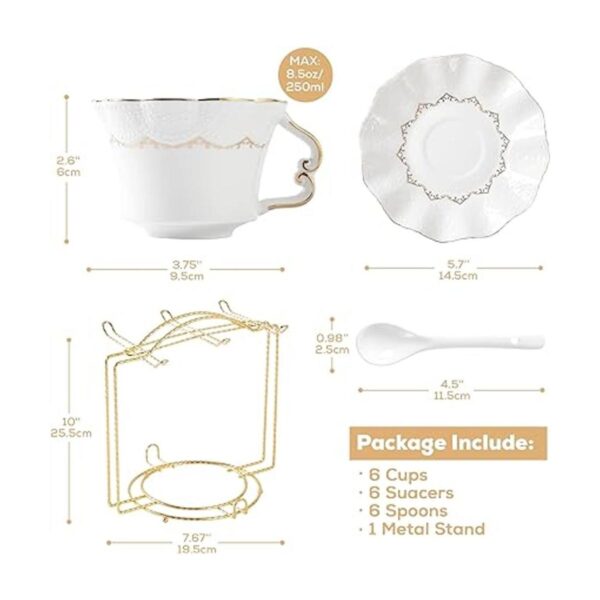 DUJUST Juego de 6 tazas de té y platillos 8.5 onzas_5