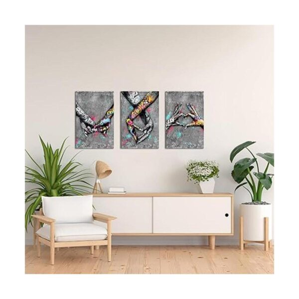 Lienzo de 3 piezas de arte callejero diseño de corazón_4