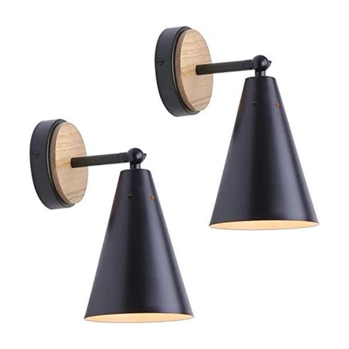 MWZ Lámpara de pared rústica de metal negro y madera