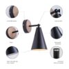 MWZ Lámpara de pared rústica de metal negro y madera_3