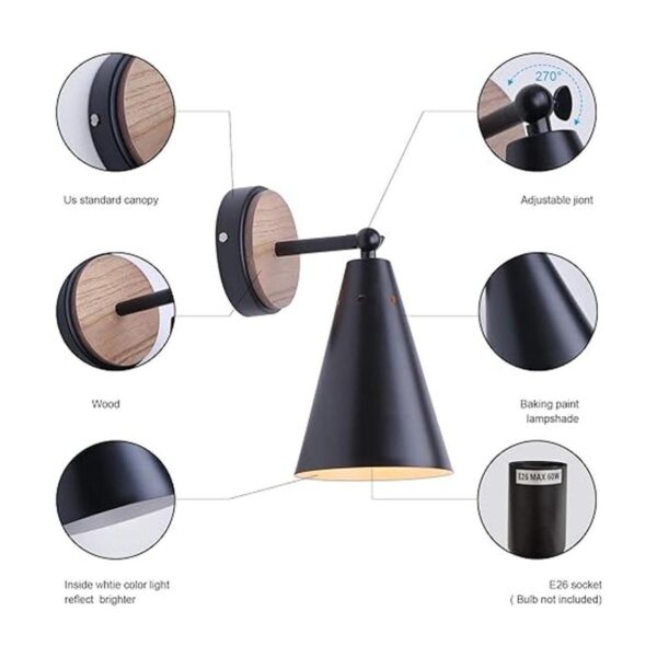 MWZ Lámpara de pared rústica de metal negro y madera_3