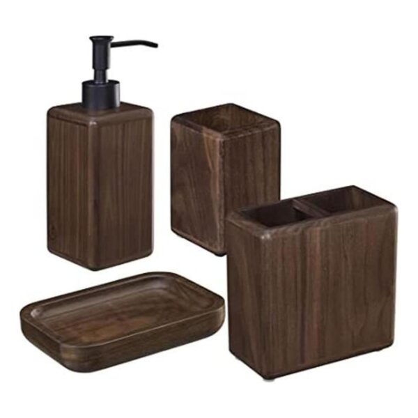 MIHIRO Juego de 4 accesorios de baño de madera de_1