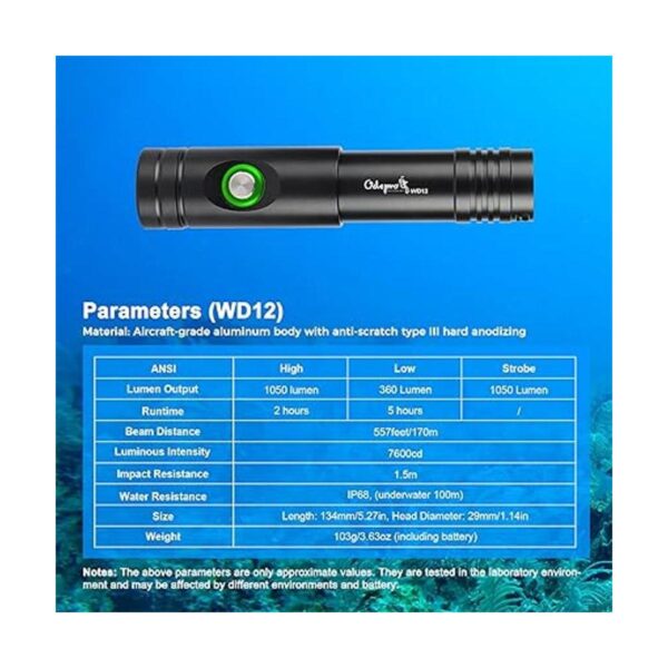 Odepro WD12 Linterna de buceo 3 modos 1050 lúmenes_2