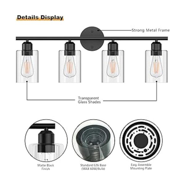Espird 4 luces para tocador de baño color negro rústico
