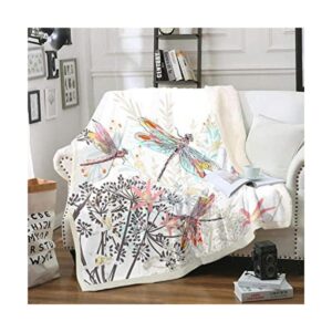 Feelyou Dragonfly Fleece Sherpa Throw Blanket Soft Cozy_1