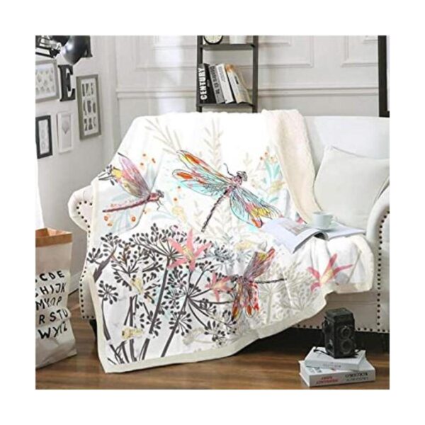 Feelyou Dragonfly Fleece Sherpa Throw Blanket Soft Cozy_1