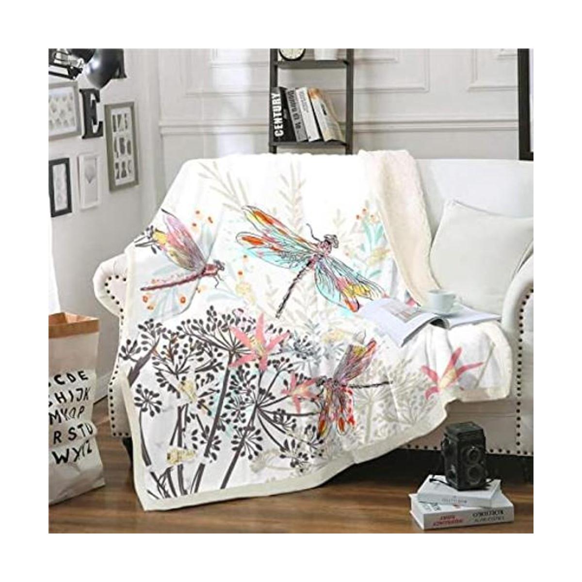 Feelyou Dragonfly Fleece Sherpa Throw Blanket Soft Cozy