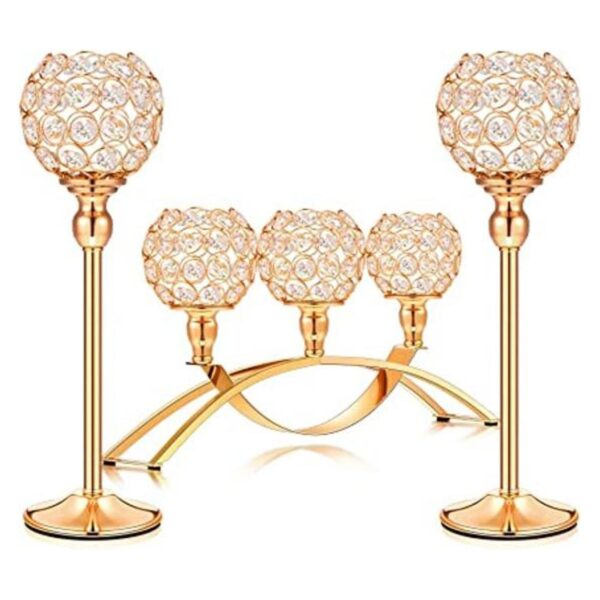 Juego de 3 portavelas de cristal dorado soporte de_1