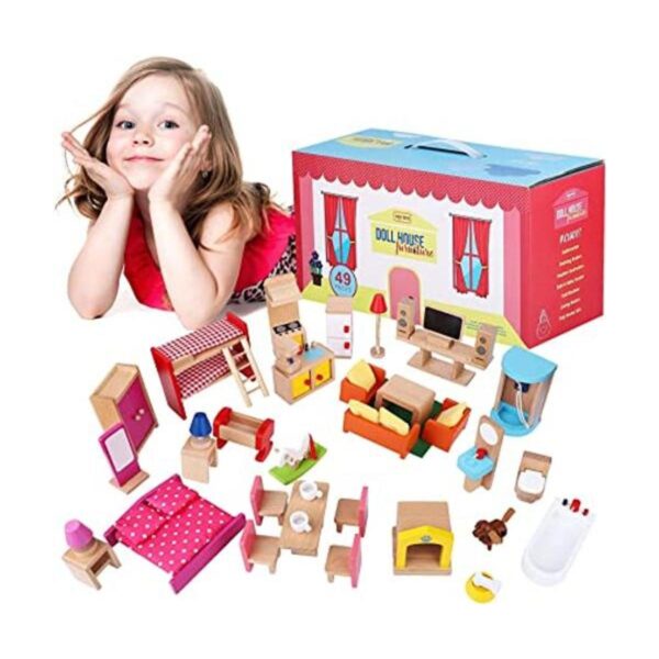 Juego de muebles de casa de muñecas de madera Kit de 49_1