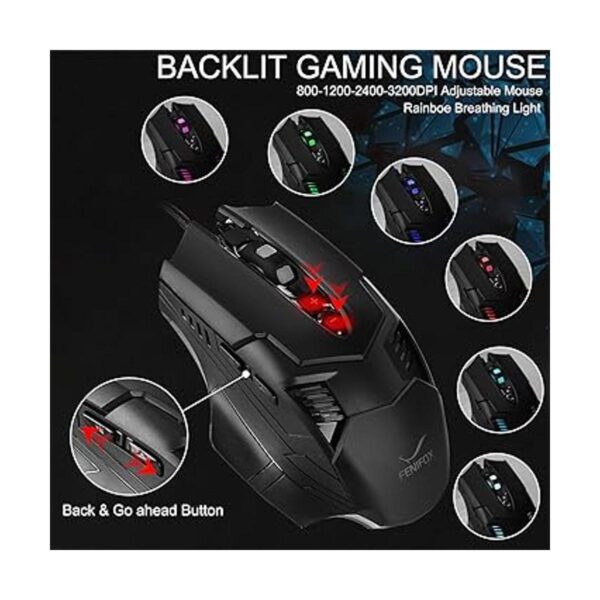 FENIFOX Teclado y mouse para juegos con retroiluminación