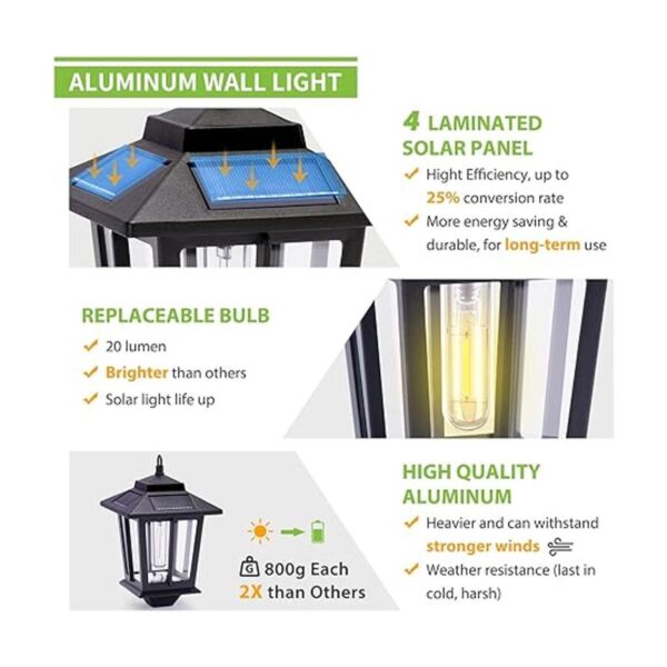 PASAMIC Paquete de 2 linternas de pared solares con 4_2