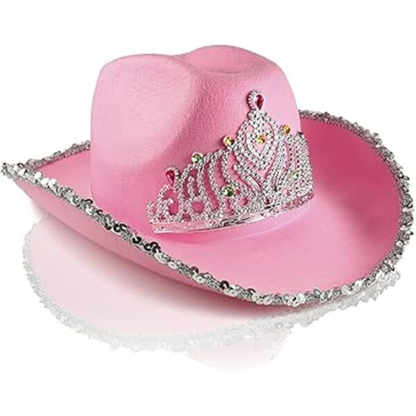 PROLOSO Sombrero de vaquero rosa con corona de fieltro_2