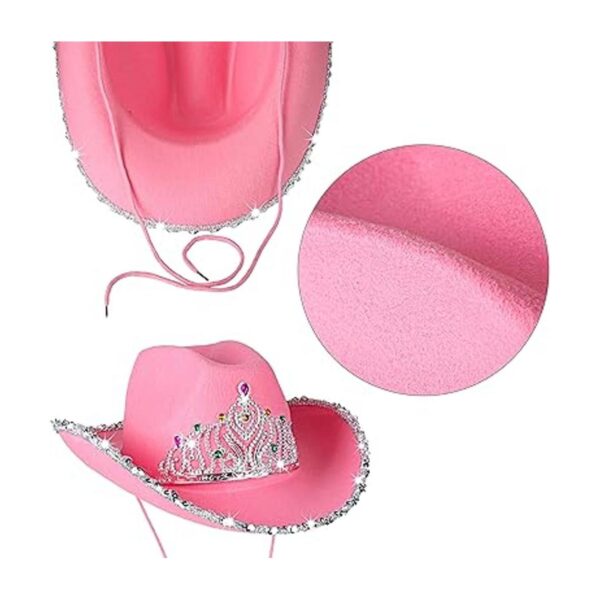 PROLOSO Sombrero de vaquero rosa con corona de fieltro_5
