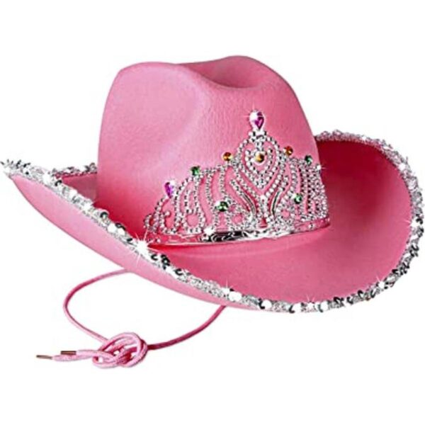 PROLOSO Sombrero de vaquero rosa con corona de fieltro_1