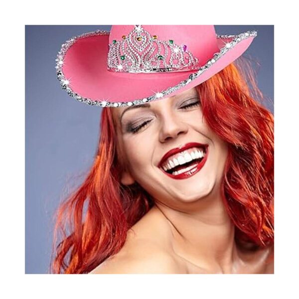 PROLOSO Sombrero de vaquero rosa con corona de fieltro_6
