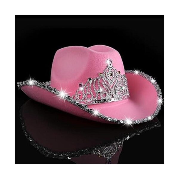 PROLOSO Sombrero de vaquero rosa con corona de fieltro_3