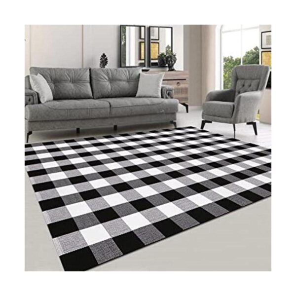 LHLJOYU Buffalo Alfombra a cuadros en blanco y negro