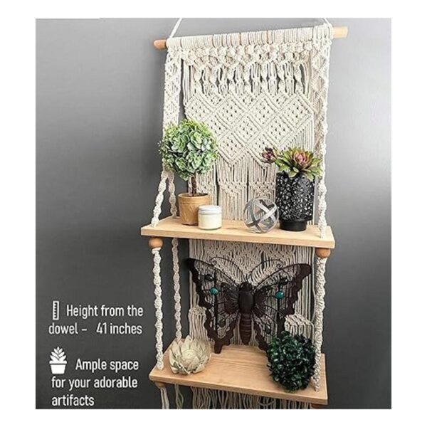Estante colgante de pared de macramé de nivel 2 para_5