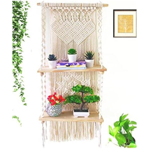Estante colgante de pared de macramé de nivel 2 para_1