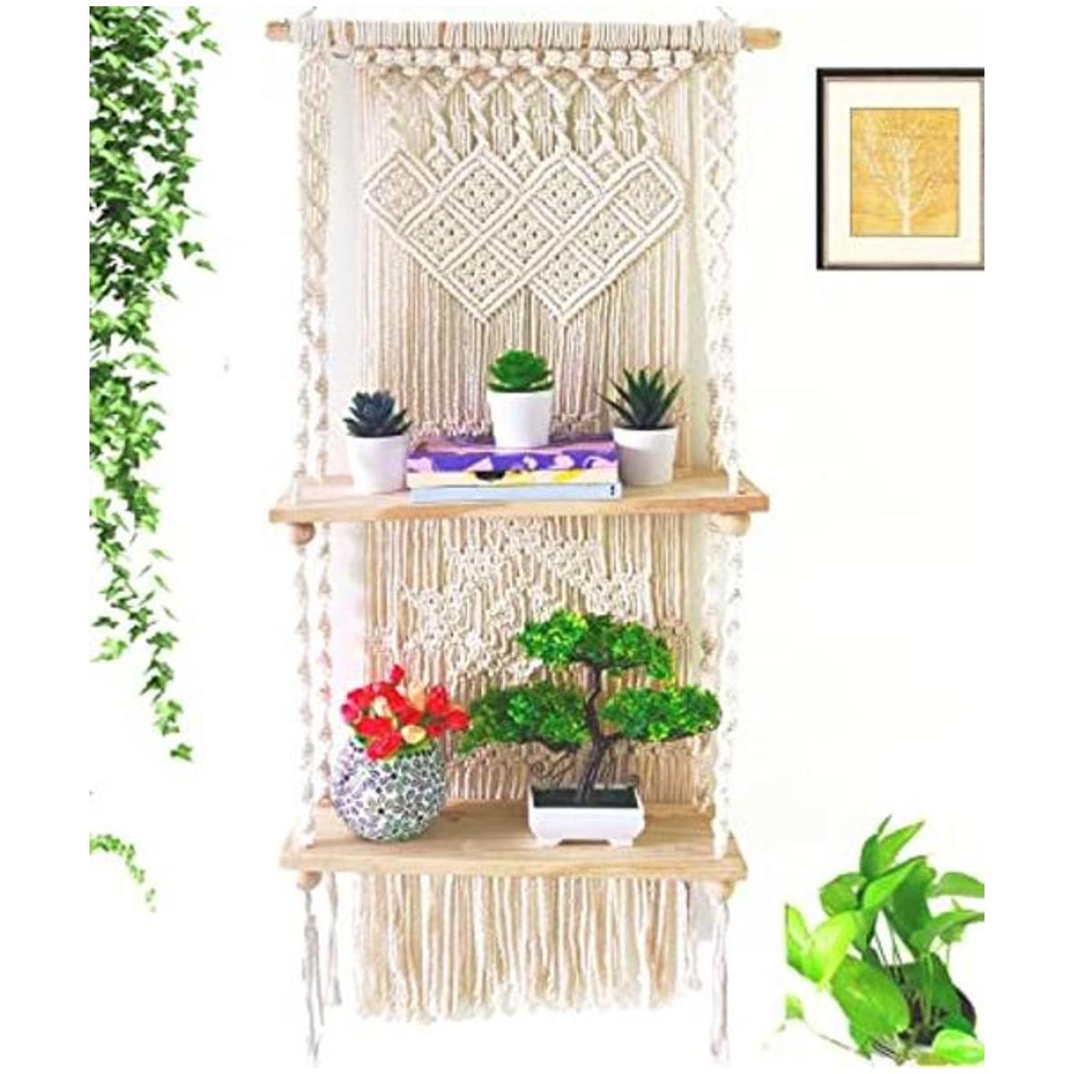 Estante colgante de pared de macramé de nivel 2 para