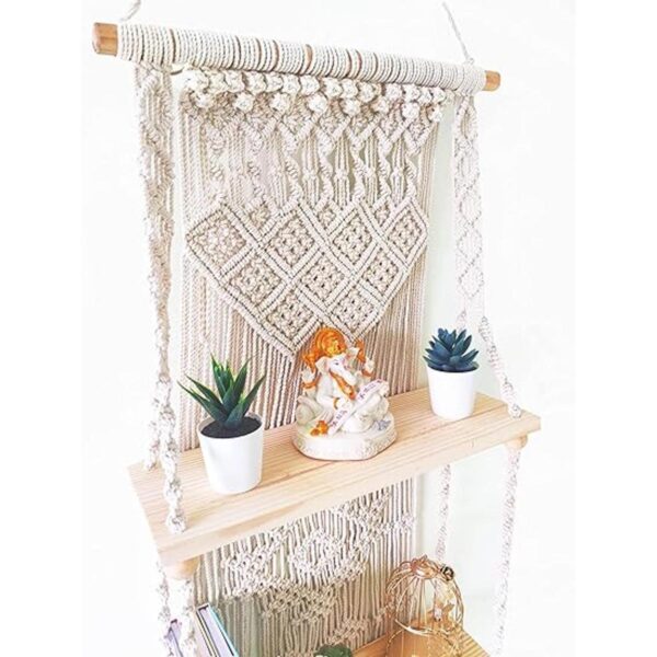 Estante colgante de pared de macramé de nivel 2 para_3