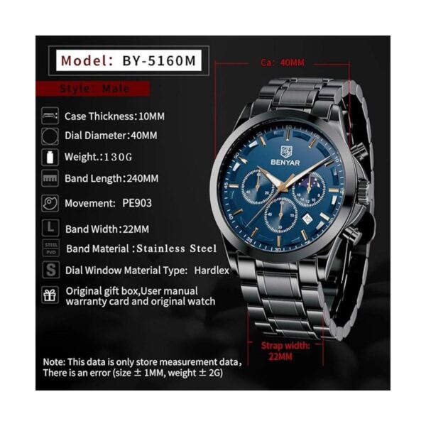 BENYAR Reloj analógico de cuarzo para hombre con_5