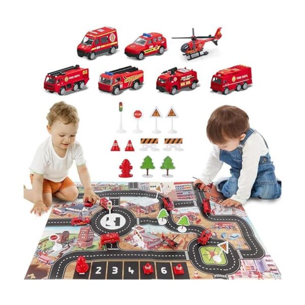 Juguete de avión con camión de bomberos y tapete de juego_4