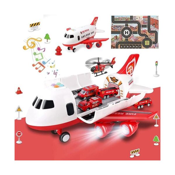 Juguete de avión con camión de bomberos y tapete de juego_1