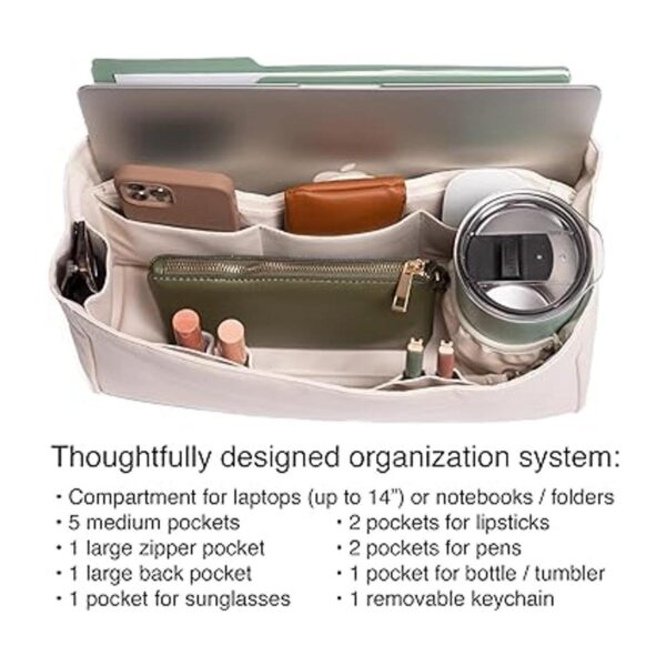 Organizador de bolsa de cuero vegano con compartimento