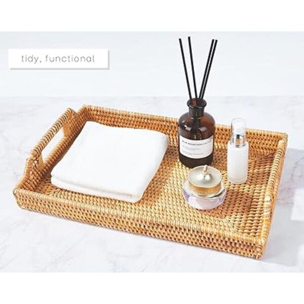 Large Rattan Tray with Rattan Coasters Premium Flat