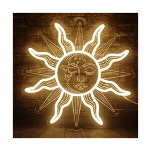 Letrero de luz de neón vintage de sol y luna ardiente_1