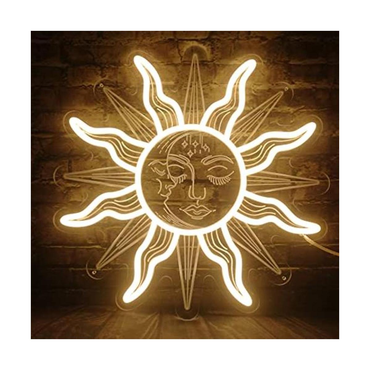Letrero de luz de neón vintage de sol y luna ardiente