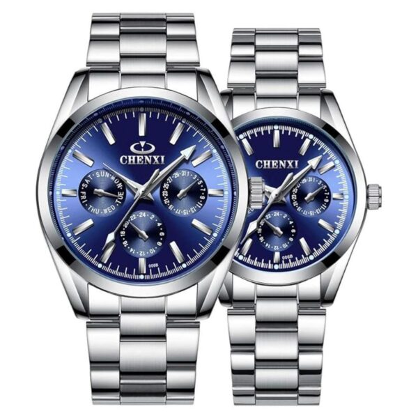 Couple Watches Women and Men Silver Stainless Steel_1