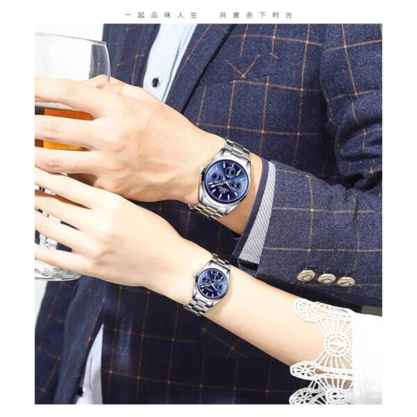 Couple Watches Women and Men Silver Stainless Steel_2