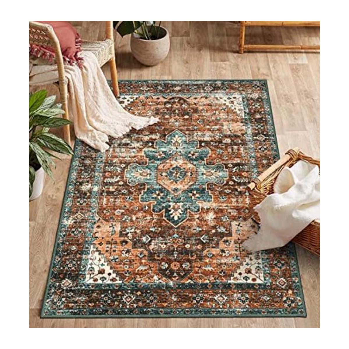 Moynesa Alfombra de área vintage ultra fina lavable 3 x 5