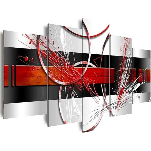 Cuadro negro y rojo Arte de pared circular abstracto_1